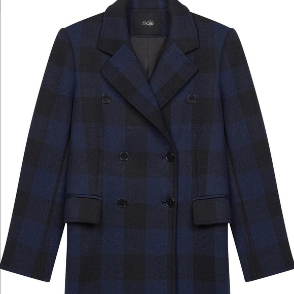 NWT $525 MAJE GOLDAN COAT in a Black / Navy Checkered Print - size 34 / US XS! - Picture 4 of 9